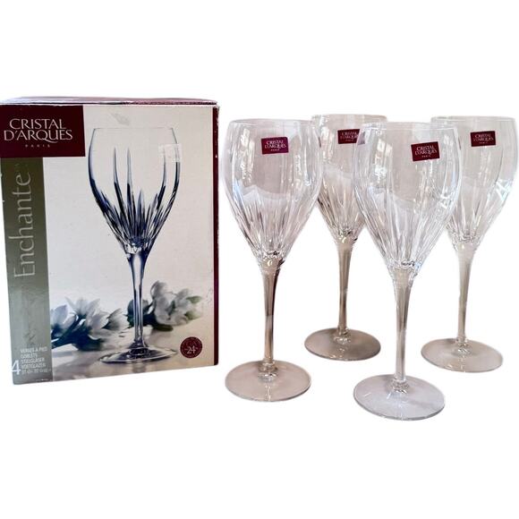 Cristal D'Arques Water Goblet Set 4 Crystal Durand Enchante Wine Glass Paris New